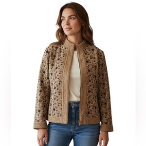 Oscar by Oscar de la Renta Camel Hair Embroidered Open Front Jacket size M